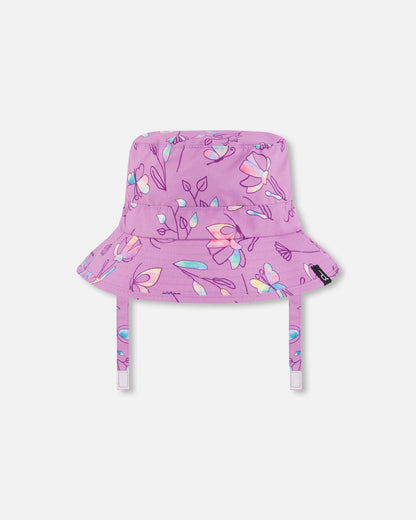 Printed Beach Sun Hat Old Mauve And Multicolored Butterflies-0