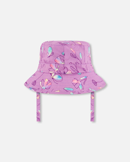 Printed Beach Sun Hat Old Mauve And Multicolored Butterflies-2