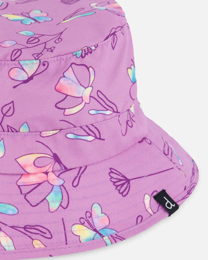 Printed Beach Sun Hat Old Mauve And Multicolored Butterflies-3