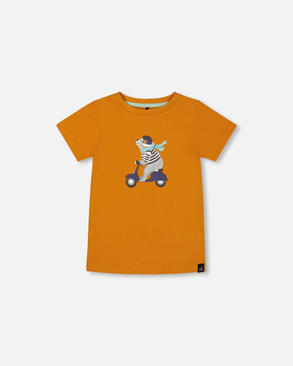 Organic Cotton Tee Vibrant Orange And Blue Vespa-0