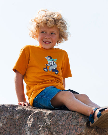 Organic Cotton Tee Vibrant Orange And Blue Vespa-1