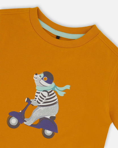 Organic Cotton Tee Vibrant Orange And Blue Vespa-4
