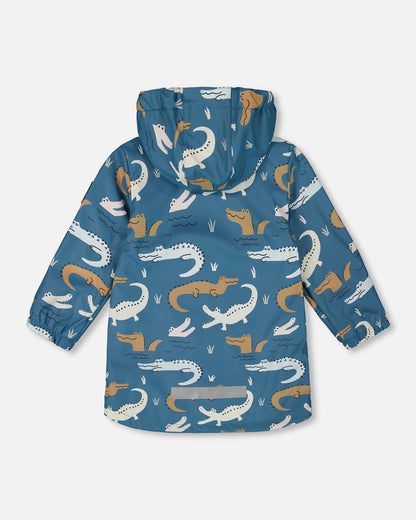 Blue Raincoat With Crocodiles That Change Color Upon Contact With Water-1
