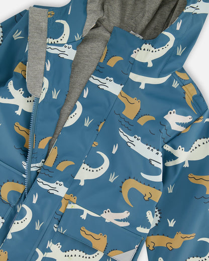 Blue Raincoat With Crocodiles That Change Color Upon Contact With Water-2