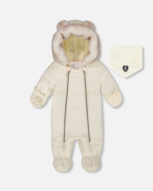 One-Piece Baby Layette Snowsuit Designed For Car Seat White Asparagus-0
