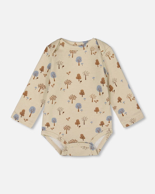 Organic Cotton Onesie Beige Tree Print-0
