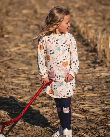 Glittering French Terry Dress Beige Printed Cat-1