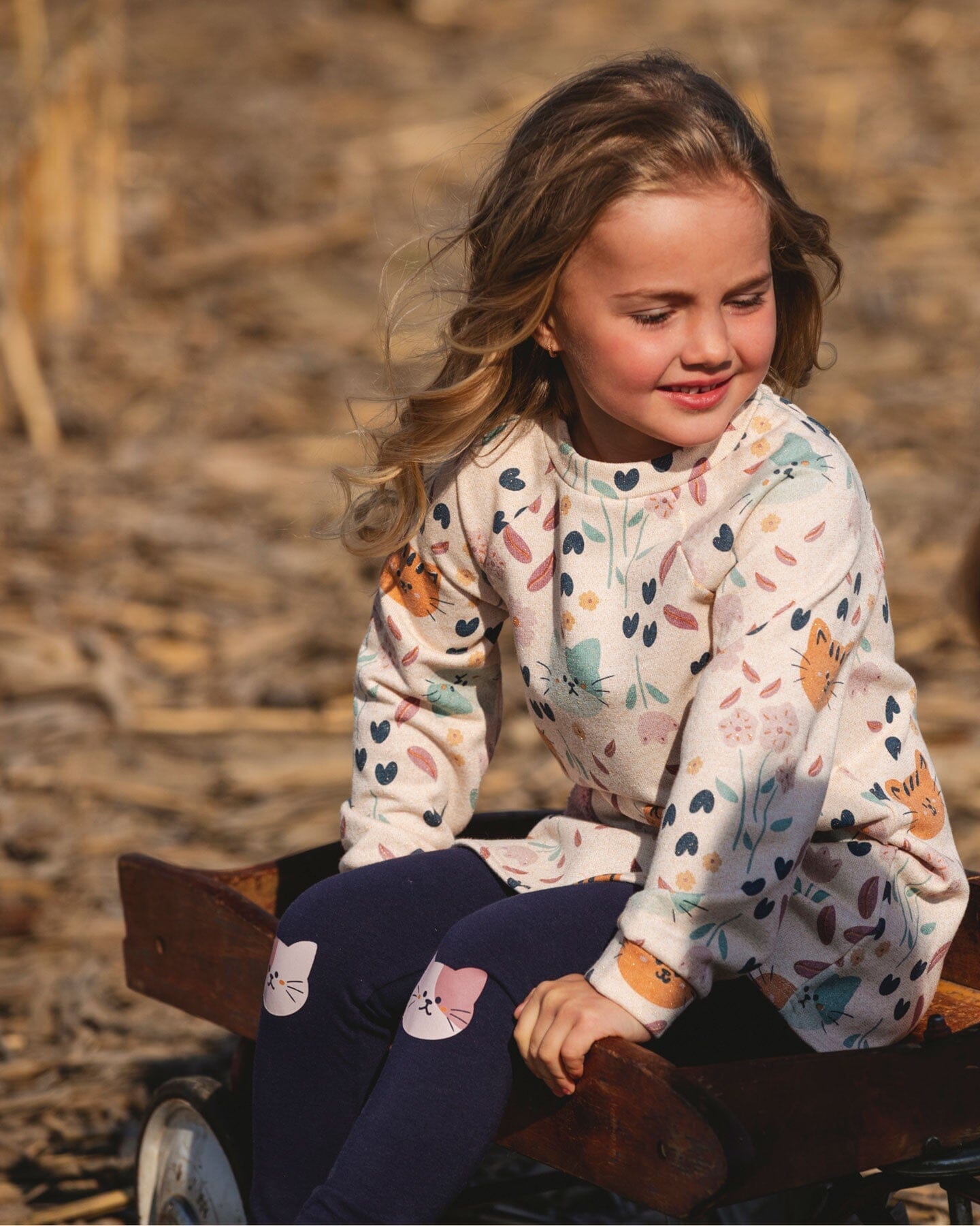 Glittering French Terry Dress Beige Printed Cat-2