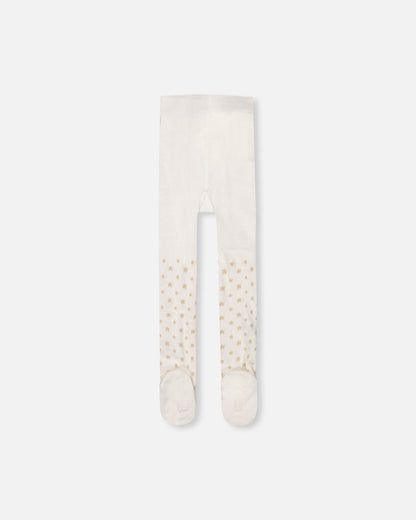 Knit Tights Off-White With Golden Star Pattern-1