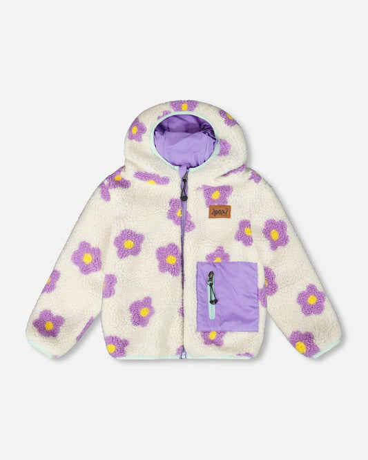 Reversible Mid-Season Sherpa Jacket Lavender Flower-0