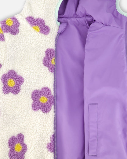 Reversible Mid-Season Sherpa Jacket Lavender Flower-2