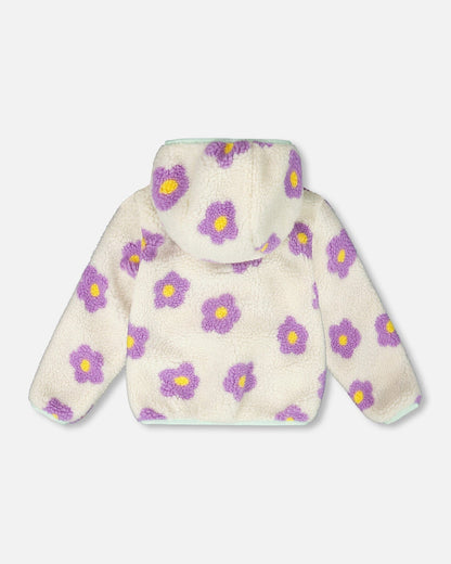Reversible Mid-Season Sherpa Jacket Lavender Flower-3
