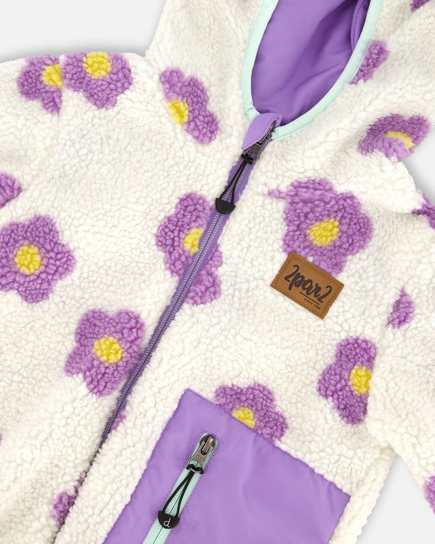 Reversible Mid-Season Sherpa Jacket Lavender Flower-4